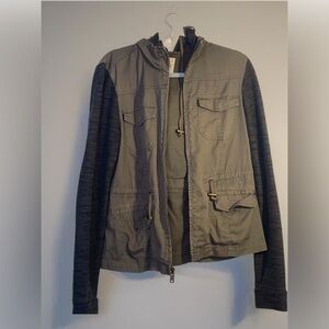 Mudd Jacket Size Large Women’s Green Hooded Military, Drawstring Belted